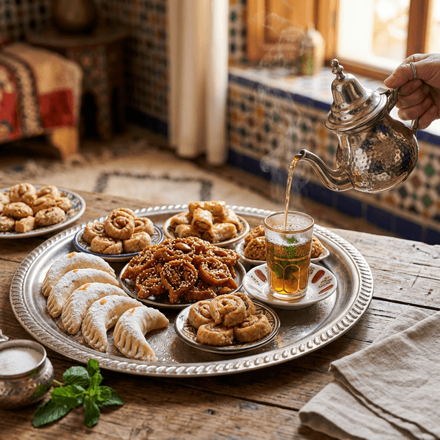 Cornes de gazelle, chebakia et ghriba — pâtisseries marocaines artisanales au miel et amandes, Nice
